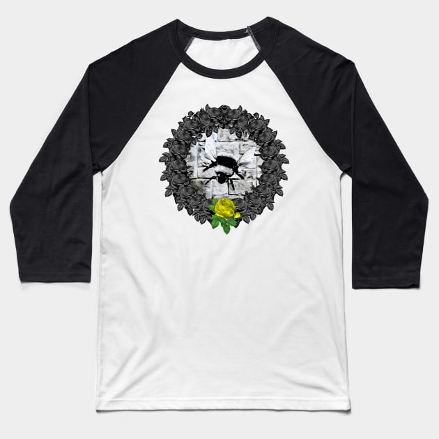 Bee Yellow Rose Wreath Baseball T-Shirt by Nuletto